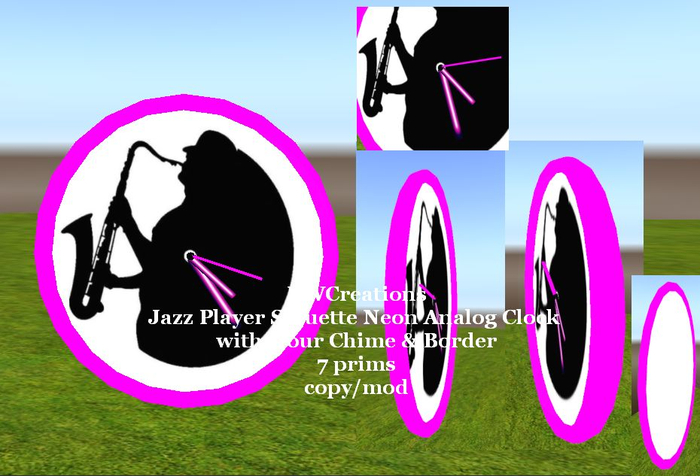 Jazz Player Neon Analog Clock with Hour Chime & Neon Border(bx)