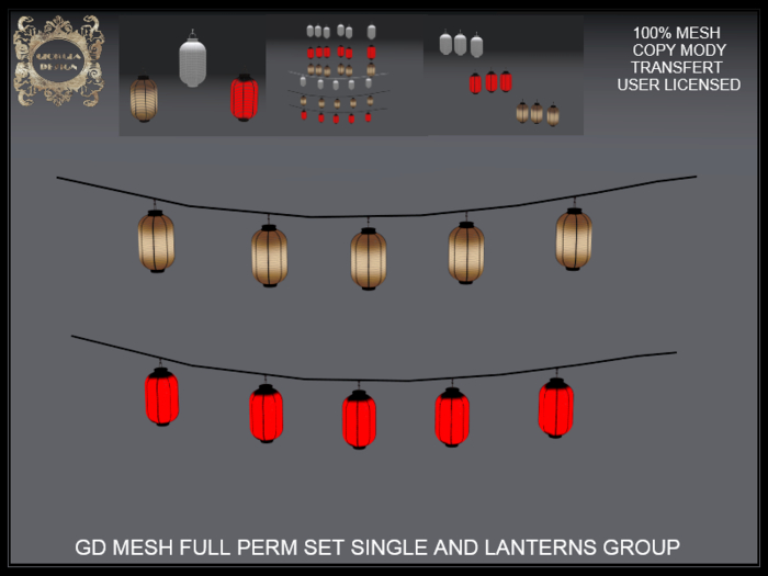 Second Life Marketplace - GD MESH FULL PERM SET SINGLE AND LANTERNS GROUP