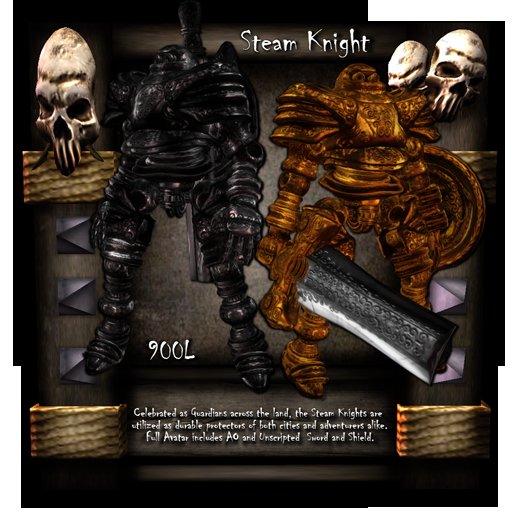 [LH] Steam Knight - A Steampunk Sentinel -  Full Construct / Robot Avatar with AO, Sword and Shield!  BLACK COLOR