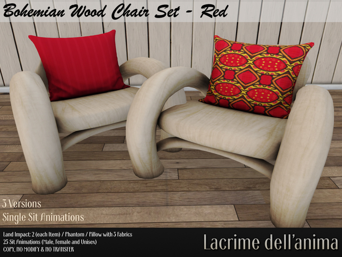 LDA (Box) - Bohemian Wood Chair - Red