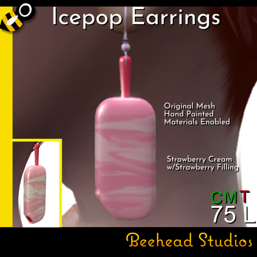 [Beehead Studios] Strawberry Cream Strawberry Icepop Earrings