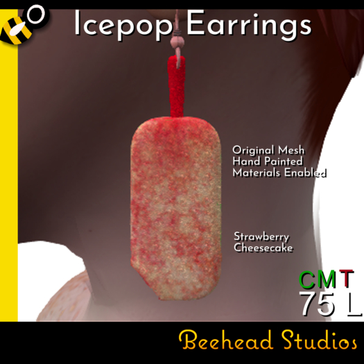 [Beehead Studios] Strawberry Cheesecake Icepop Earrings