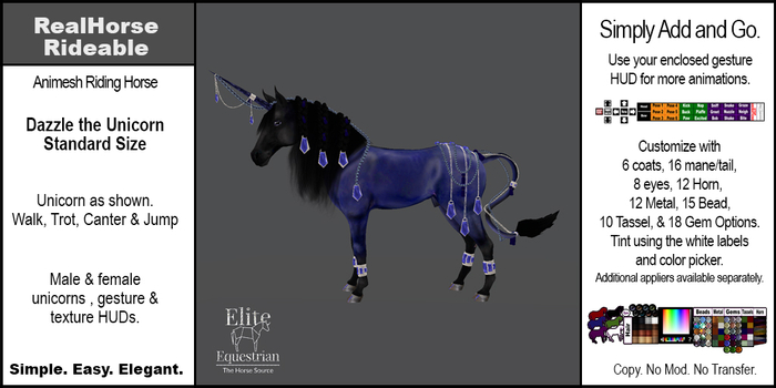*E* RealHorse Rideable - Dazzle Unicorn Standard  [Add & Click]