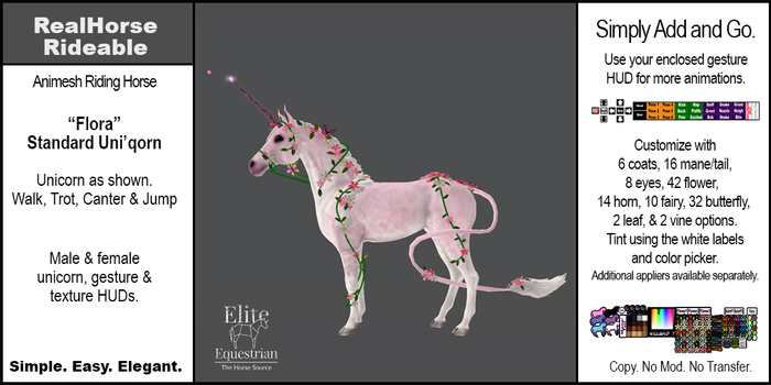 *E* RealHorse Rideable - Flora Unicorn Standard  [Add & Click]