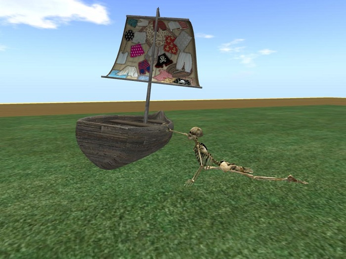 Skeleton reaching for boat