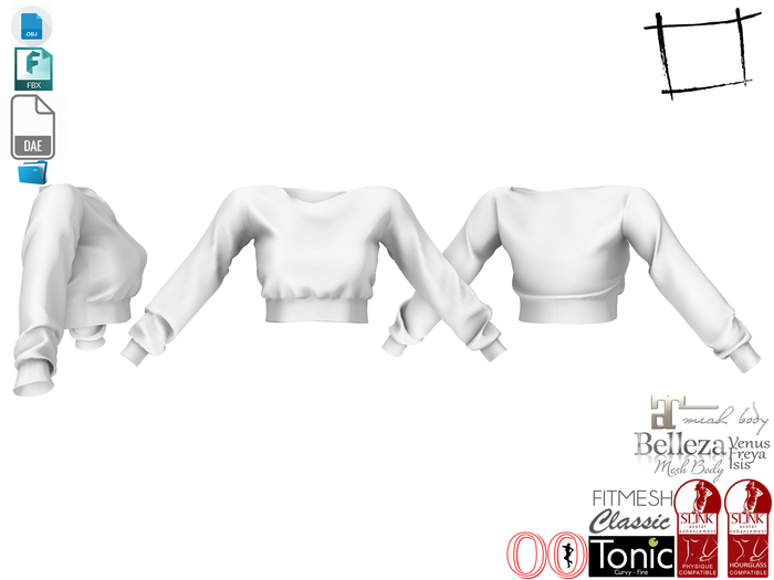Dae Obj FBX For Women's Elastic Hems Crop Top Slink, Maitreya, Belleza, Tonic