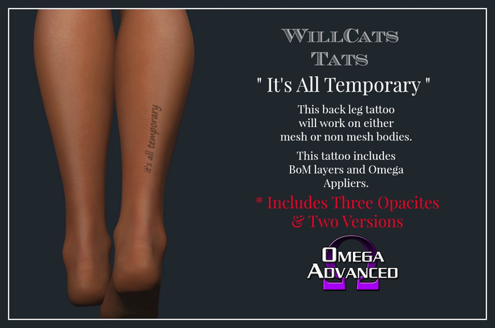 WillCat's Tats IT'S ALL TEMPORARY Tattoo