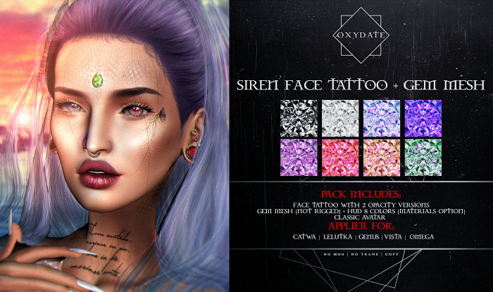 Oxydate. Siren Face Tattoo + Gem Mesh (Add)