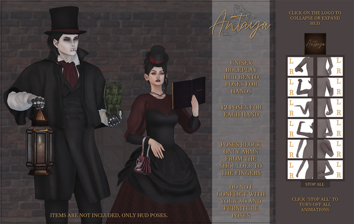 :: ANTAYA :: Unisex roleplay HUD bento poses for hands (wear)
