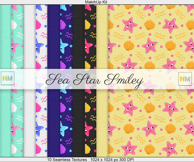 Sea Star Smiley Matchup Kit 10 Seamless Summer Textures NM