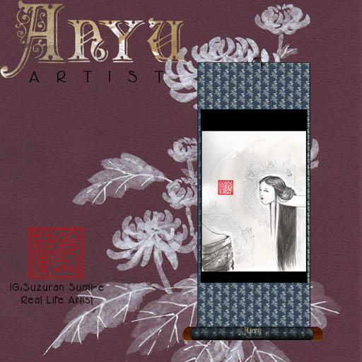Anyu Artist Sumie Scroll Rokurokubi Blue
