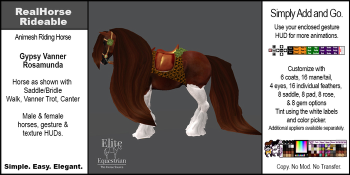 *E* RealHorse Rideable Gypsy Vanner Rosamunda [Add & Click]
