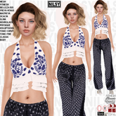NILSY FRILLY TOP AND LOOSE SILK PANTS,ALL BODIES
