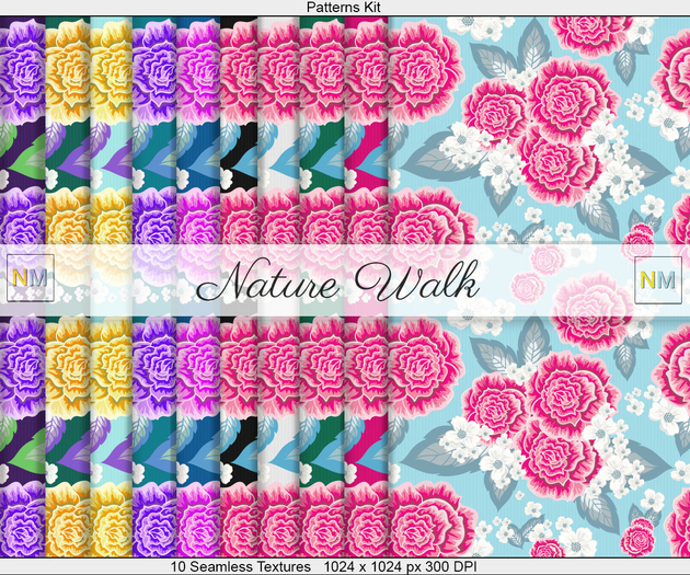 Nature Walk Patterns Kit 10 Seamless Textures NM Roses Prints