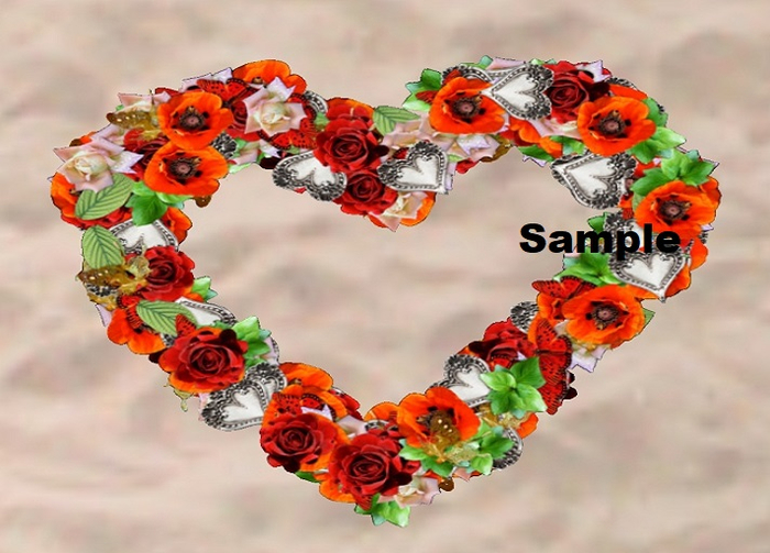 Heart Of Poppies, Roses & Silver Hearts