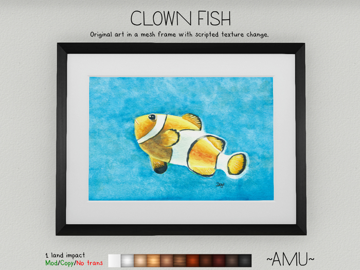 ~AMU~ Clown Fish - original painting, framed
