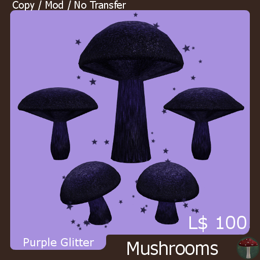 Purple Glitter Mushrooms (Mesh / Materials / Particles)