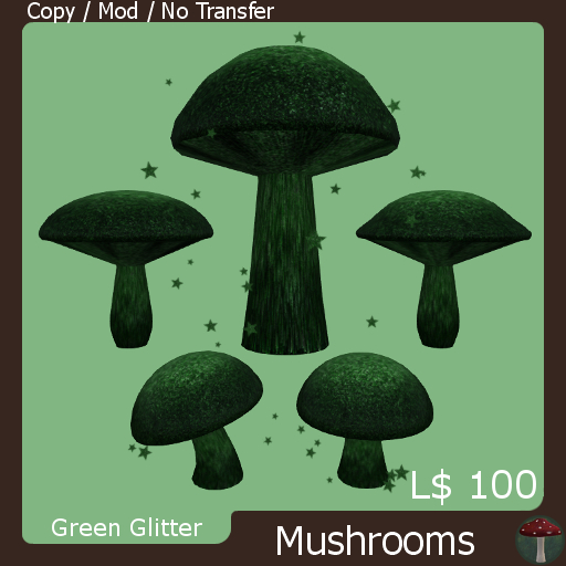 Green Glitter Mushrooms (Mesh / Materials / Particles)