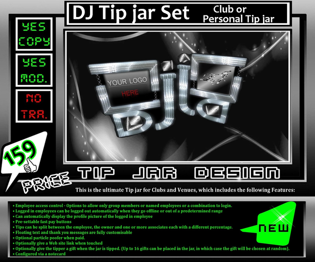 Tip jar DJ Via Config NC * Club or Personal *