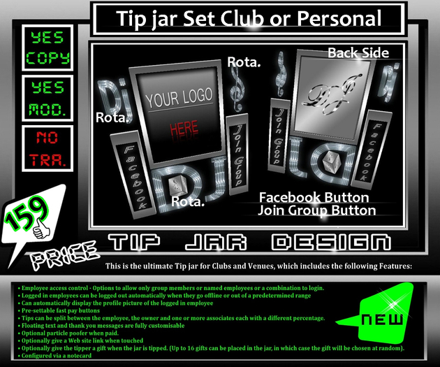 Second Life Marketplace - DJ Tip jar Set *Club or Personal