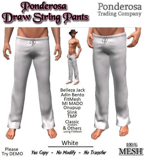 Ponderosa Draw String Pants - White