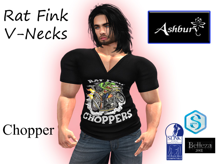 [ASHBURY] DEX V-NECK SHIRTS-CHOPPER RAT FINK BLACK
