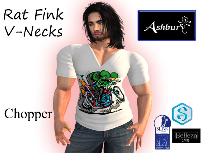 [ASHBURY] DEX V-NECK SHIRT-CHOPPER RAT FINK WHITE