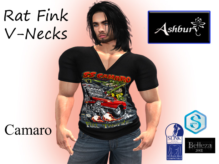 [ASHBURY] DEX V-NECK SHIRT-CAMERO RAT FINK BLACK