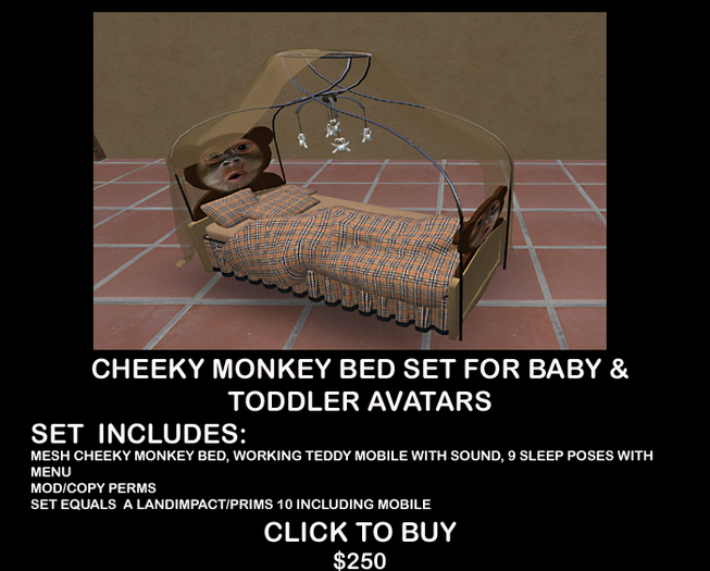 CUTE CHEEKY MONKEY BED FOR BABY & TODDLER AVATARS