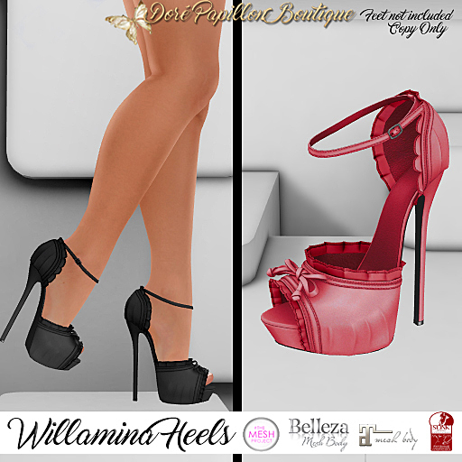 DPB Willamina Heels - Strawberry  *Maitreya, Slink, Belleza & TMP*