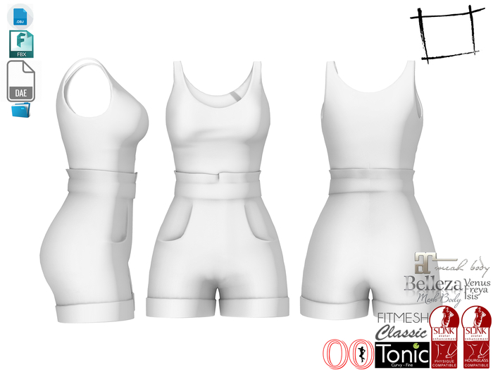 Dae Obj FBX For Women's High Waist Shorts Tank Top Outfit Slink, Maitreya, Belleza, Tonic