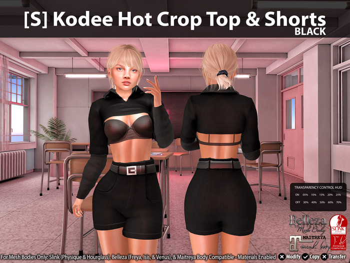 [S] Kodee Hot Crop Top & Shorts Black