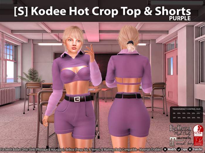 [S] Kodee Hot Crop Top & Shorts Purple