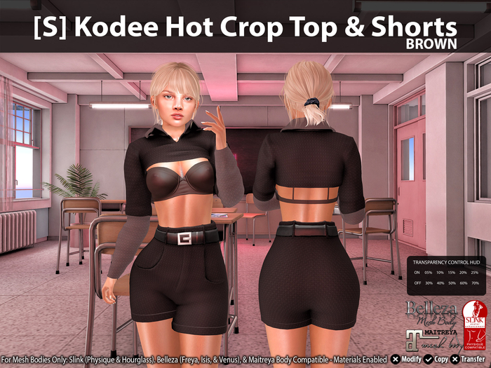 [S] Kodee Hot Crop Top & Shorts Brown