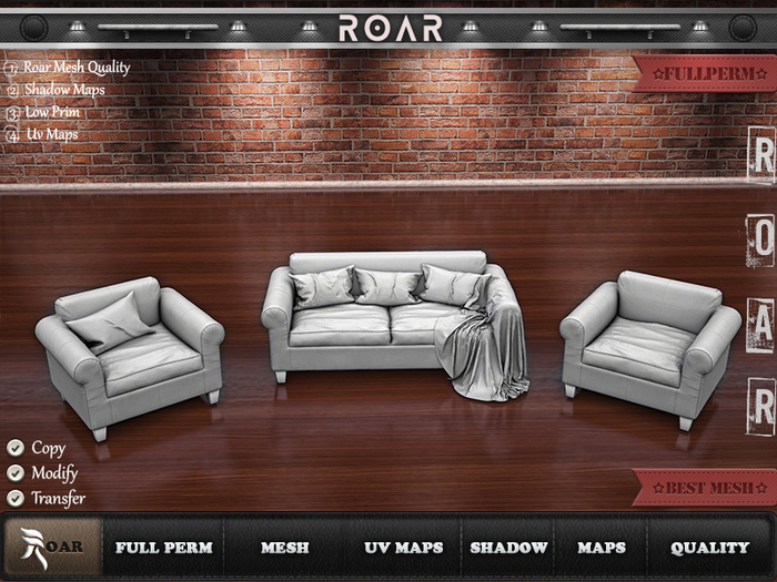{::ROAR::} Full Perm Mesh Fabric Upholstery Ventola Sofa Set