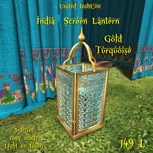 *UI* India Screen Lantern Gold Turquoise v