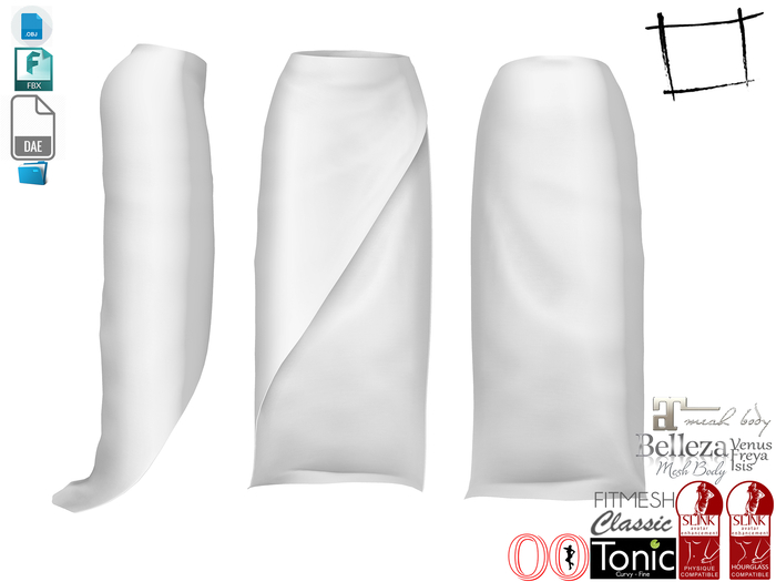 Dae Obj FBX For Women's Diagonal Slit Skirt Slink, Maitreya, Belleza, Tonic, Ocacin Standard