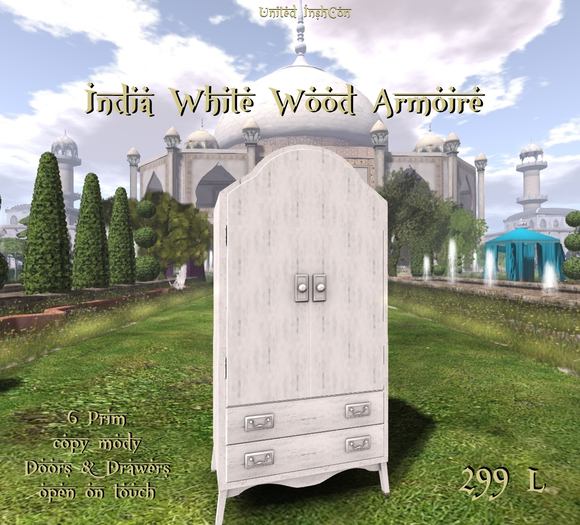 *UI* India White Wood Armoire v