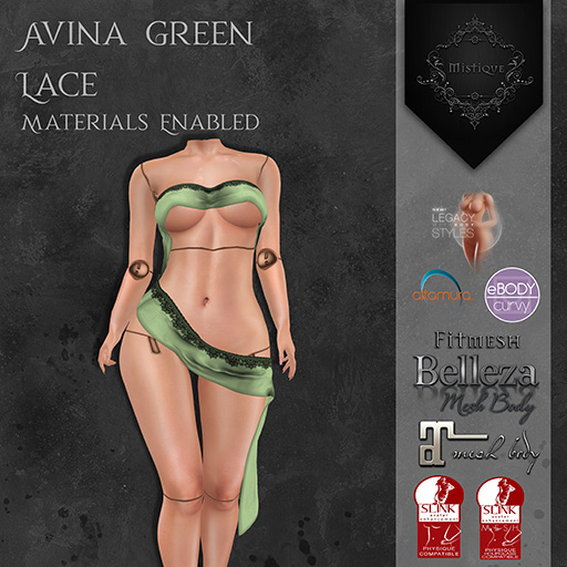 **Mistique** Avina Green Lace (wear me and click to unpack)