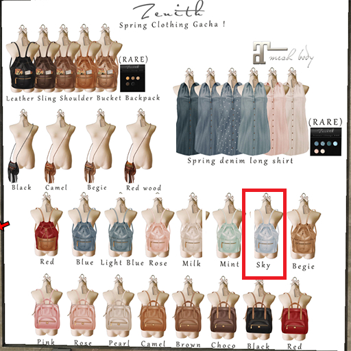 =Zenith= Leather Sing Shoulders Bucket Backpack Sky