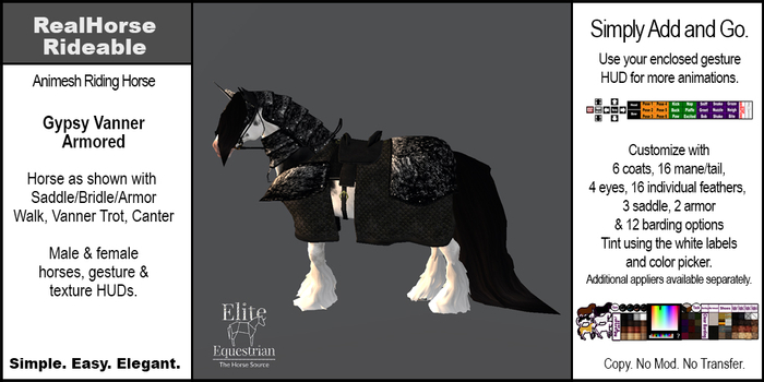 *E* RealHorse Rideable Gypsy Vanner Armored [Add & Click]