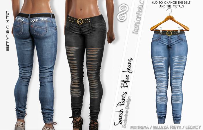 SARAH BLUE JEANS - DENIM FEMALE RIPPED PANTS - MESH - Maitreya Lara, Belleza Freya, Legacy - FashionNatic