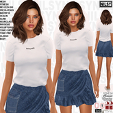 NILSY TUCKED TSHIRT AND RUFFLED JEAN SKIRT,ALL BODIES