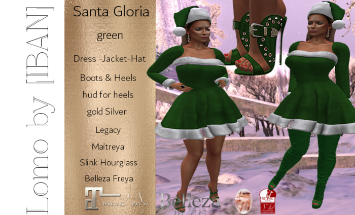 [ IBAN ] //180 OUTFIT SANTA GLORIA GREEN CHRISTMAS HEELS DRESS HAT MAITREYA LEGACY BELLEZA SLINK
