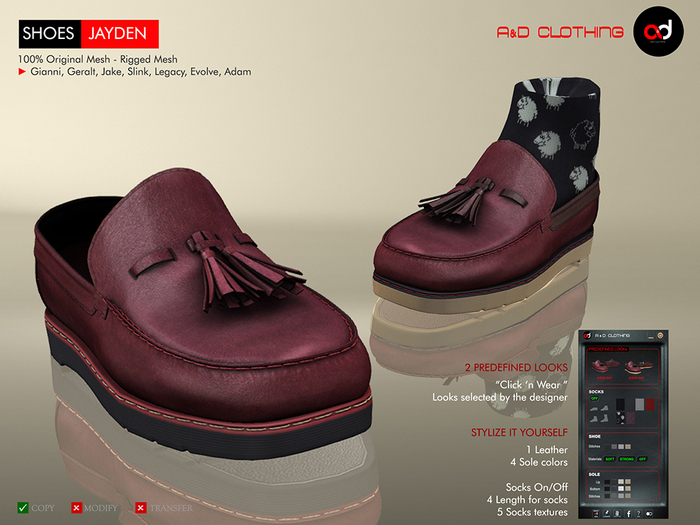 A&D Clothing - Shoes -Jayden- Burgundy