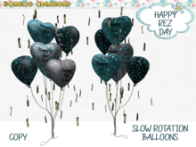BMC673 - SLOW ROTATION - HAPPY REZ DAY BALLOONS WITH GOLD STREAMERS.