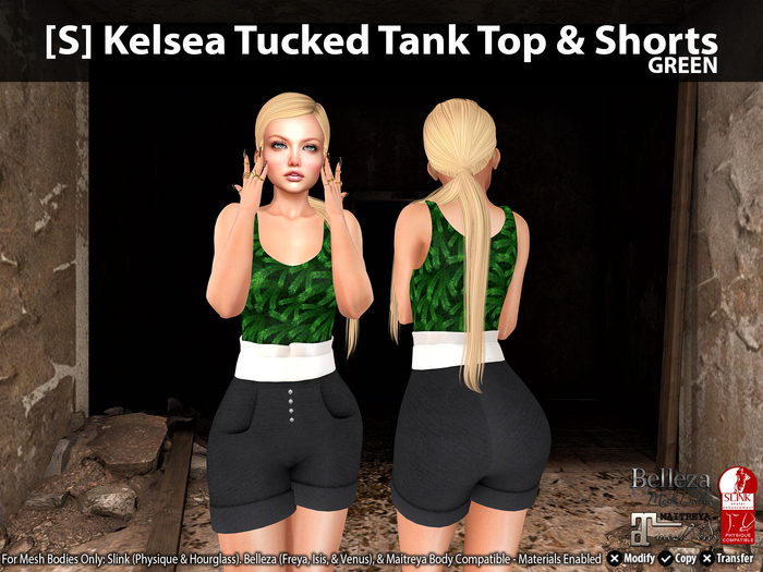 [S] Kelsea Tucked Tank Top & Shorts Green