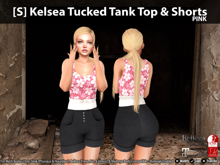 [S] Kelsea Tucked Tank Top & Shorts Pink
