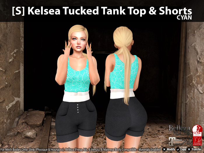 [S] Kelsea Tucked Tank Top & Shorts Cyan