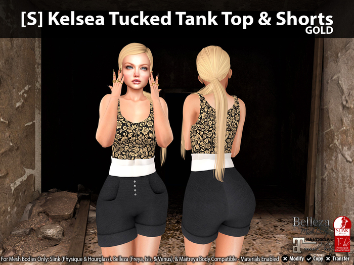[S] Kelsea Tucked Tank Top & Shorts Gold